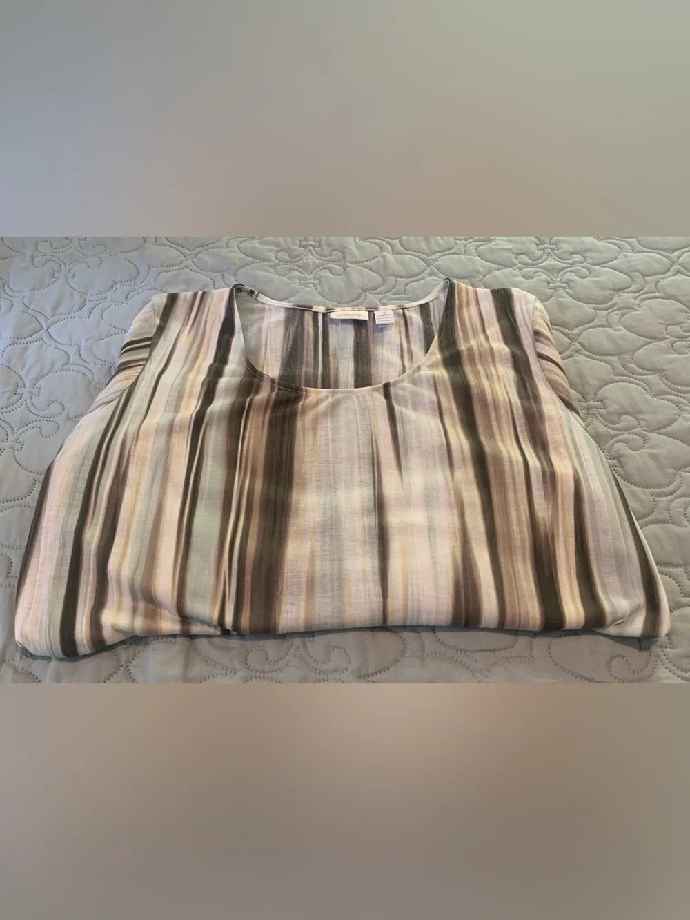 Chico's Abstract Watercolor Striped Blouse Top 3 / XL 3/4 Sleeve Cozy Knit - Picture 12 of 12